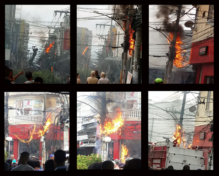 Incêndio na rede elétrica e de telefone no calçadão de Duque