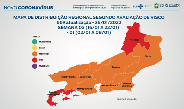 Estado do Rio aparece na bandeira laranja no Mapa de Risco da Covid-19