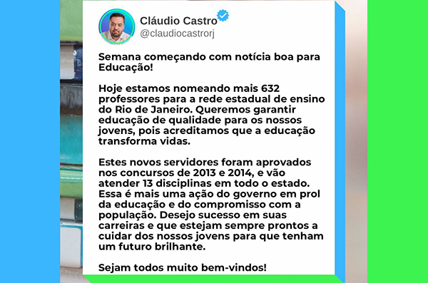 Foto: Banco de Imagens Cláudio Castro nomeia mais de 630 professores concursados para as escolas estaduais